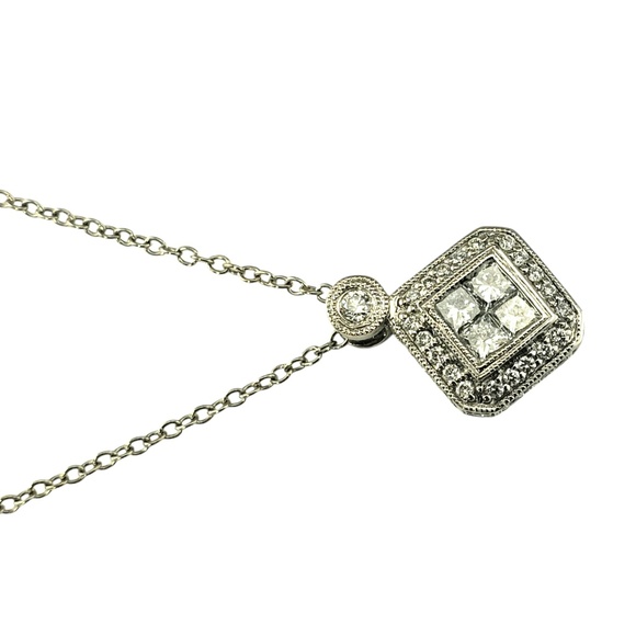 Gabriel & Co. 14 Karat White Gold Diamond Cluster Pendant Necklace #20713 - Picture 2 of 8